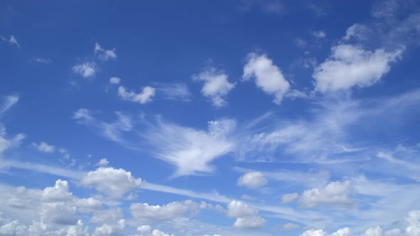 Blue sky with fluffy cloud time lapse on a sunny day 4k footage. alt