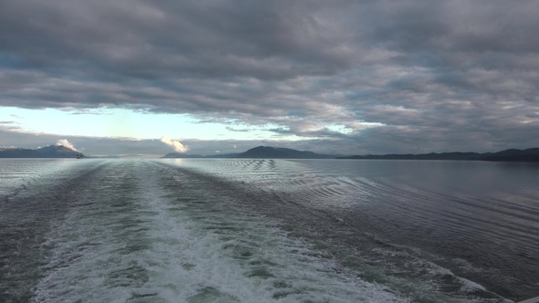 Alaska. Spectacular and very colorful sunset. Beautiful panoramic sunset in cruise.