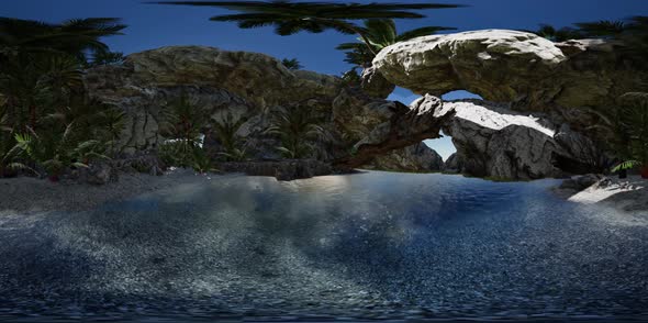 VR 360 Cave Paradise Blue Sea and Sky. Paradise on Beach Tropical Island