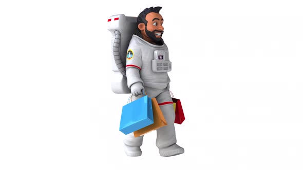 Fun 3D cartoon animation of an asian astronaut