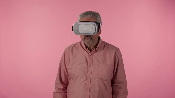 Portrait of an Elderly Man with Virtual Reality Headset or 3d Glasses