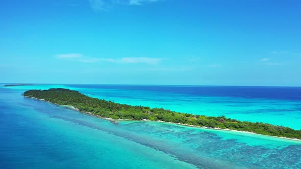 Aerial top view sky of tranquil shore beach time by clear sea with white sand background of a dayout