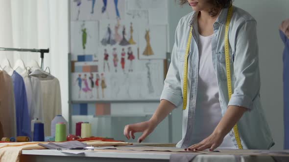 Fashion Designer Working Patterns in Her Studio, Clothing Industry, Business