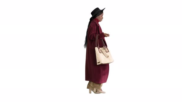 Beautiful African American Woman Walking on White Background