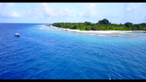 Aerial landscape of beautiful bay beach trip by blue sea with white sandy background of adventure ne