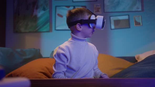 Child Playing Virtual Reality Headsets Kid Boy Using Vr Ar Glasses Watching Videos at Home Playing