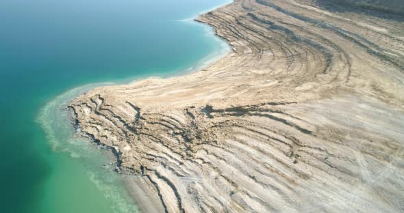 Aerial view of Dead Sea shoreline in Negev, Israel.