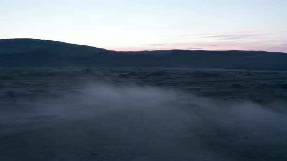 Foggy Misty Aerial View of Dramatic Countryside in Iceland