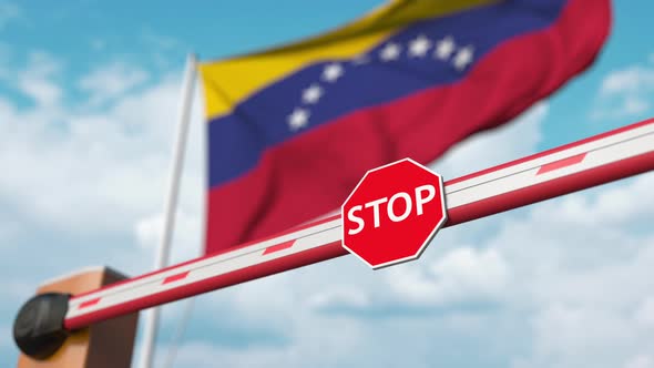 Opening Barrier with Stop Sign at the Venezuelan Flag