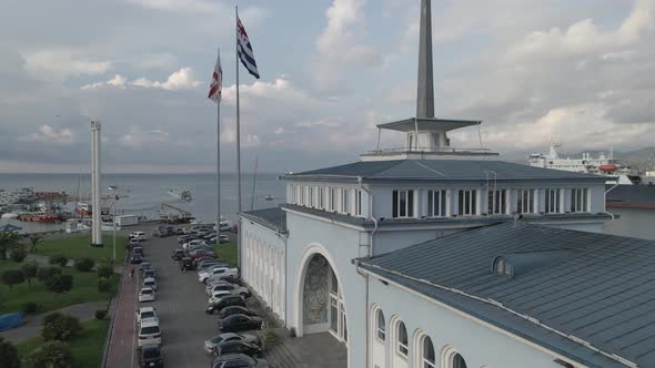 Aerial view of International Marine Station pier in Batumi city. Georgia