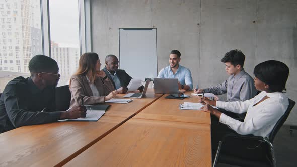 Multiethnic Business Team Multiracial Businesspeople Group Worker Entrepreneurs Sitting at Table at