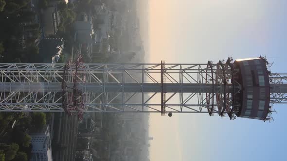 Vertical Video  TV Tower in the Morning at Dawn in Kyiv Ukraine