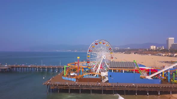 Aerial View of the Santa Monica Pier Amusement Park Near Venice Beach in California.