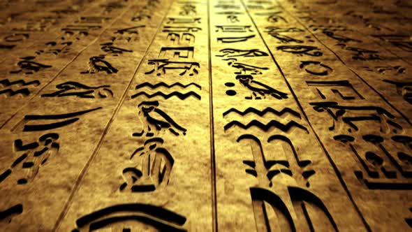 Endless animation focused on the ancient hieroglyphs. Closeup. Loopable. HD