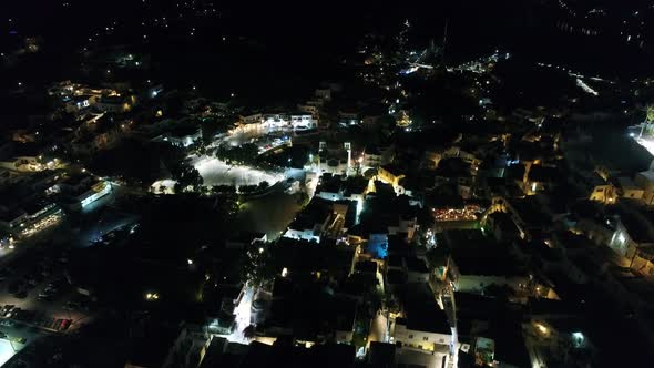 Village of Chora on the island of Ios night view from the sky