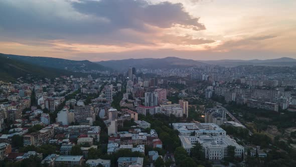 Aerial hyperlapse of beautiful cityscape of Tbilisi, Georgia 2021