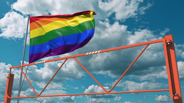 LGBTQ Flag and Swing Arm Barrier