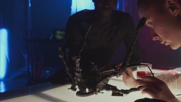 Cyberpunk Girl Soldering Robotic Arm