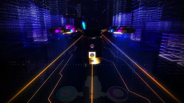 Traveling inside a Machine System. Virtual World. Futuristic Vehicle Floating alt