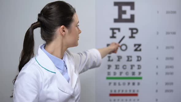Lady Ophthalmologist Satisfied With Eyesight Eyechart Test Results