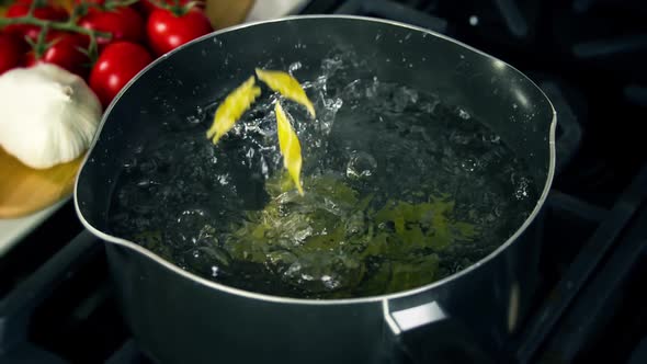 Pasta Falling Into Pot Slow Motion