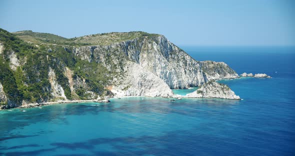 Remote Beach at the West Coast of Kefalonia with Emerald Green Sea Bay in Hot Summer Season Greece