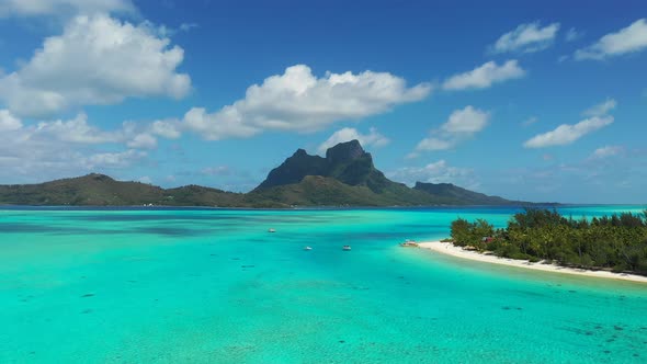 Aerial Bora Bora Lagoon With Tropical Island In Foreground