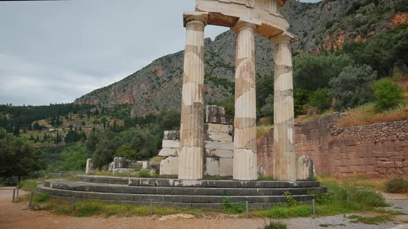 Tholos with Doric Columns at the Athena Pronoia Temple Ruins in Delphi Greece