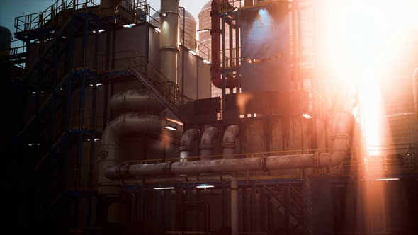 Oil Industry Refinery Factory at Sunset