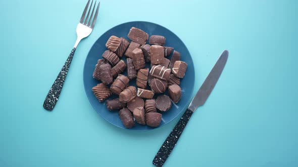 Dark Chocolate on a Plate on Table Top View