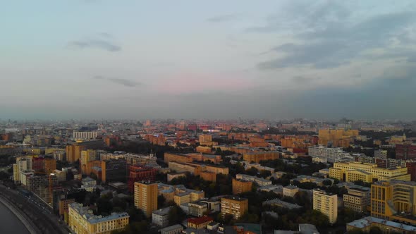 Aerial View of the Historic Center of Moscow at Sunset. 