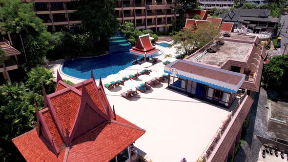 Drone View of the Hotel with a Pool