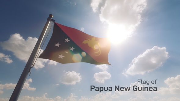 Papua New Guinea Flag on a Flagpole V2