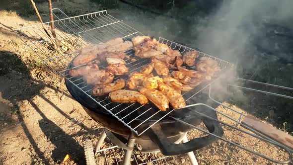 Barbecue with delicious grilled chicken meat on grill