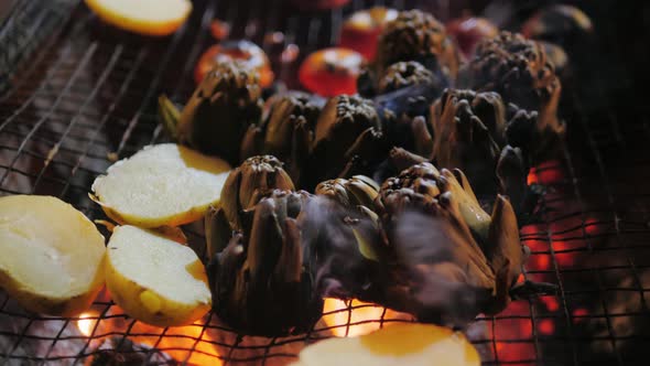 Grilled Artichokes Traditional Medieval Barbecue Grilled Artichokes BBQ Medieval Style Fried Food