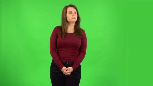 Pretty Girl Is Waiting and Angry. Green Screen