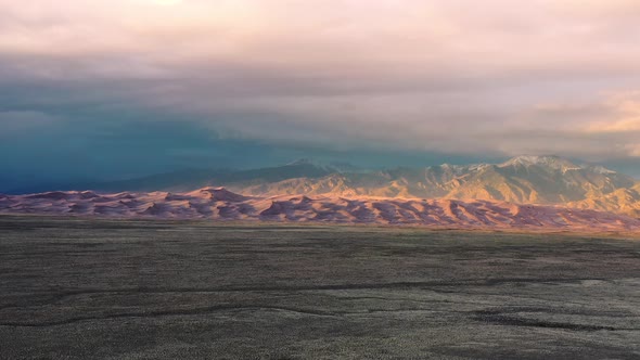 Great Sand Dunes, CO Sunset Aerial Shot in 4K