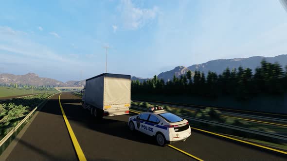 Police Cars Following Illegal Cargo Truck