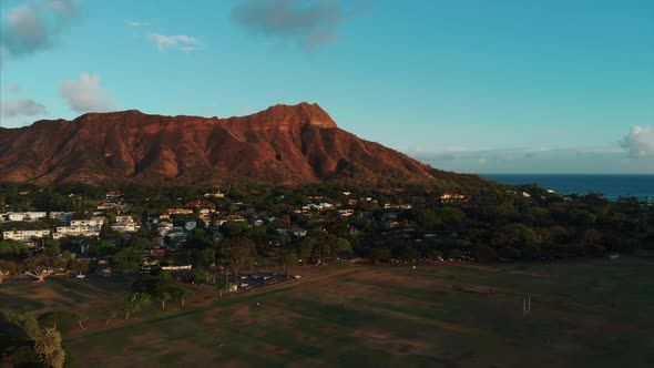 Aerial drone footage of Honolulu, Hawaii. Beautiful real estate, buildings in the city. Palm trees