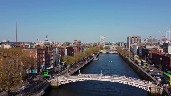 Aerial View Over the City of Dublin and River Liffey