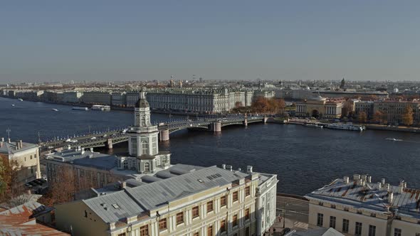 Drone view of Saint Petersburg Historical  Museum of anthropology spire.