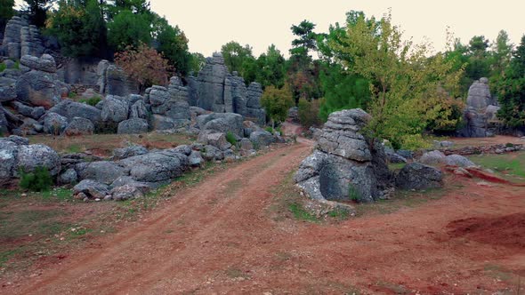 Scenic Landscape with Rock Formations and Woods at National Park of Manavgat Turkey