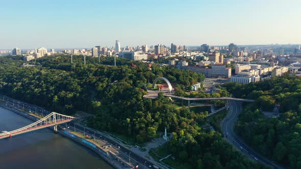 Drone Footage Aerial View of Friendship of Nations Arch in Kiev, Ukraine