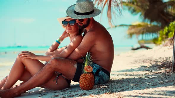 Couple Tropical Island Honeymoon Leisure.Couple Traveler Relaxing Enjoying In Tropical Resort.