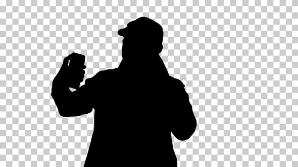 Silhouette man taking a selfie, Alpha Channel