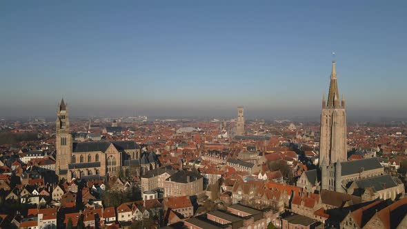 Aerial of Bruges near Church of Our Lady and Saint Saviour