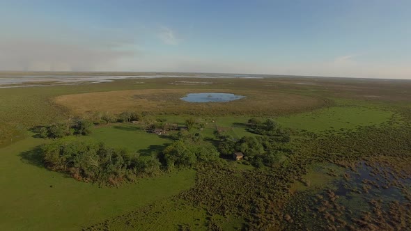 Scenic aerial view of farms in Ibera Wetlands, Corrientes Province, Argentina