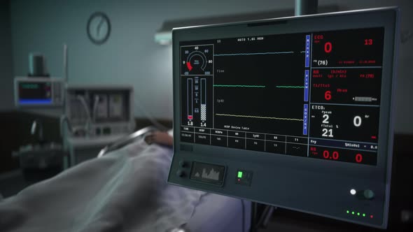 Clinic Equipment For Medical Monitoring Detects Decrease Of Life Signs alt