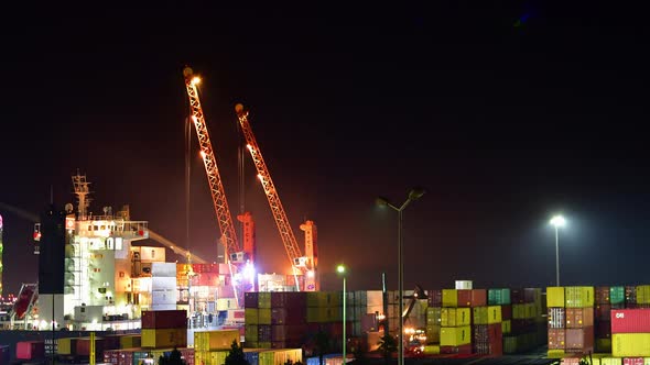 Timelapse Batumi Port View With Cranes (Zoom Ou)