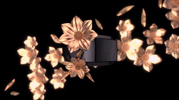 Abstract background of virtual reality with golden flowers